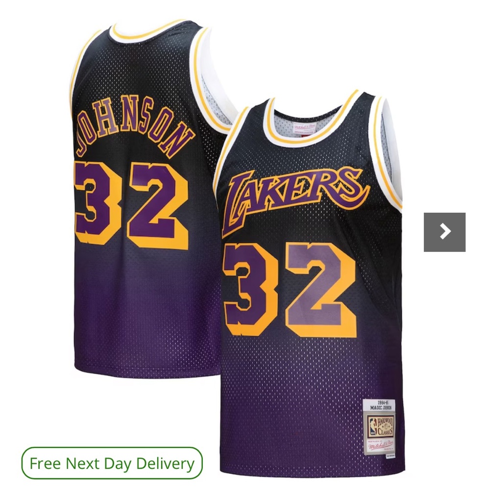 Los Angeles Lakers Magic Johnson Mitchell & Ness Purple/Black 1984/85 Jersey - Picture 2 of 2